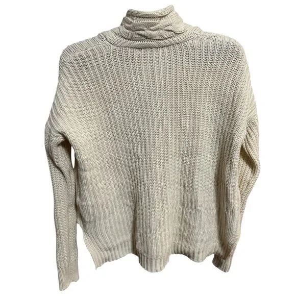 Lauren Ralph Lauren LRL‎ Womens M Sweater Shawl Cable Knit Collar Beige Warm - Picture 5 of 13